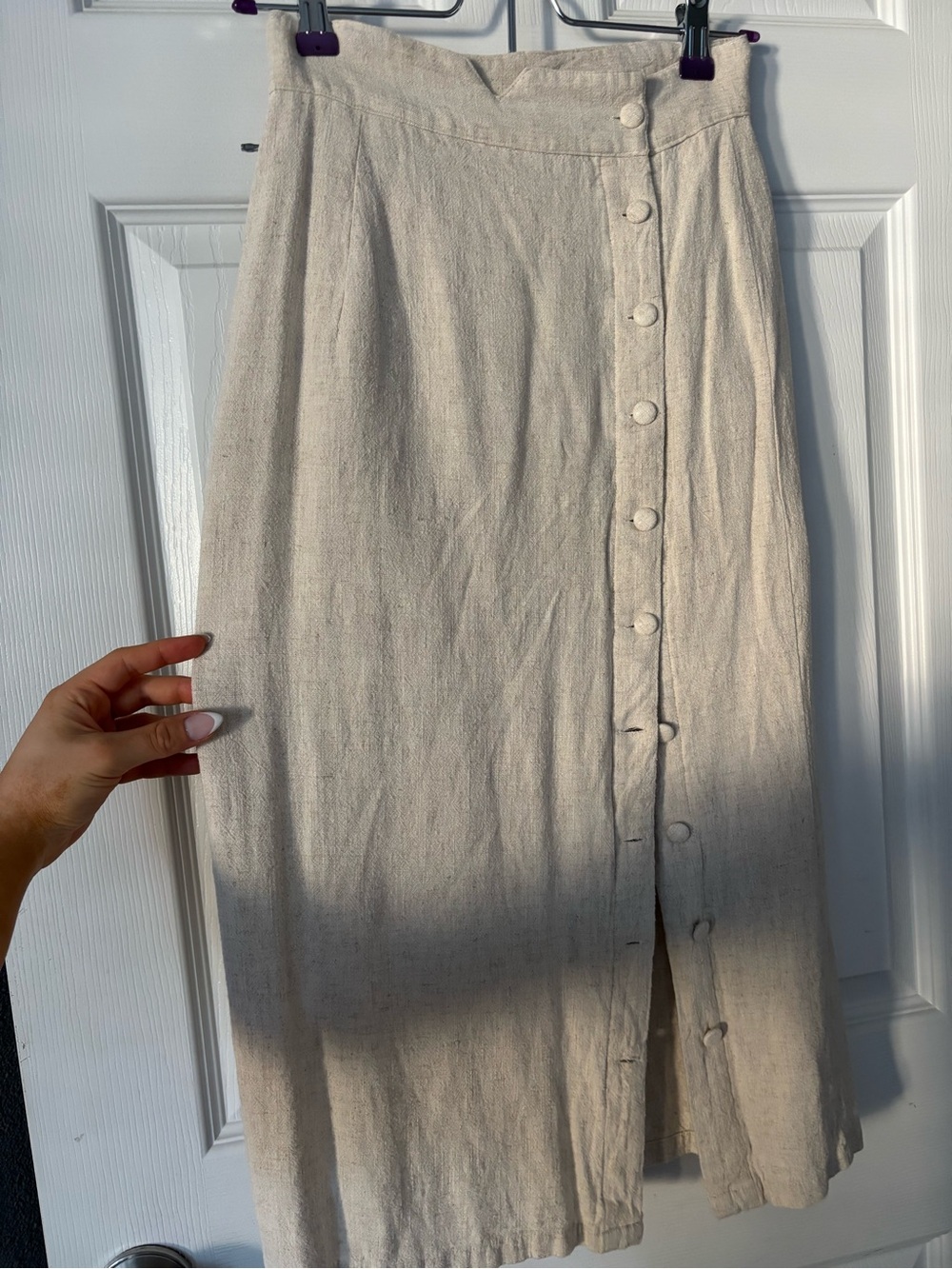 SHEIN Cream Button-Front Linen Blend Midi Skirt